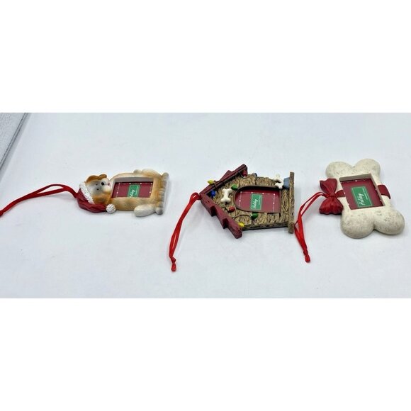 Dog Pet Mini Photo Frame Christmas Ornaments Set of 3 Dog House Bone Puppy - Picture 7 of 16